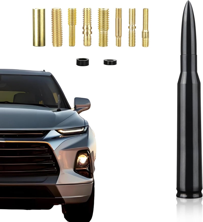 Seprochoo Car Truck Bullet Antenna 50 Cal Bullet Antenna Truck Accessories Universal Replacement for GMC Sierra 1500 Chevy Dodge Ram Silverado 1500 2500 3500 Ford F150 F250 F350 Car Truck Decoration (Black) - Image 1